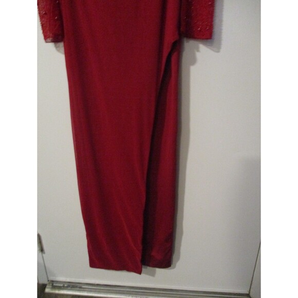 Oh Polly Womens Sz 6 Red Beaded Embellished Side Split Maxi Bodycon Dress Gown - Picture 5 of 9